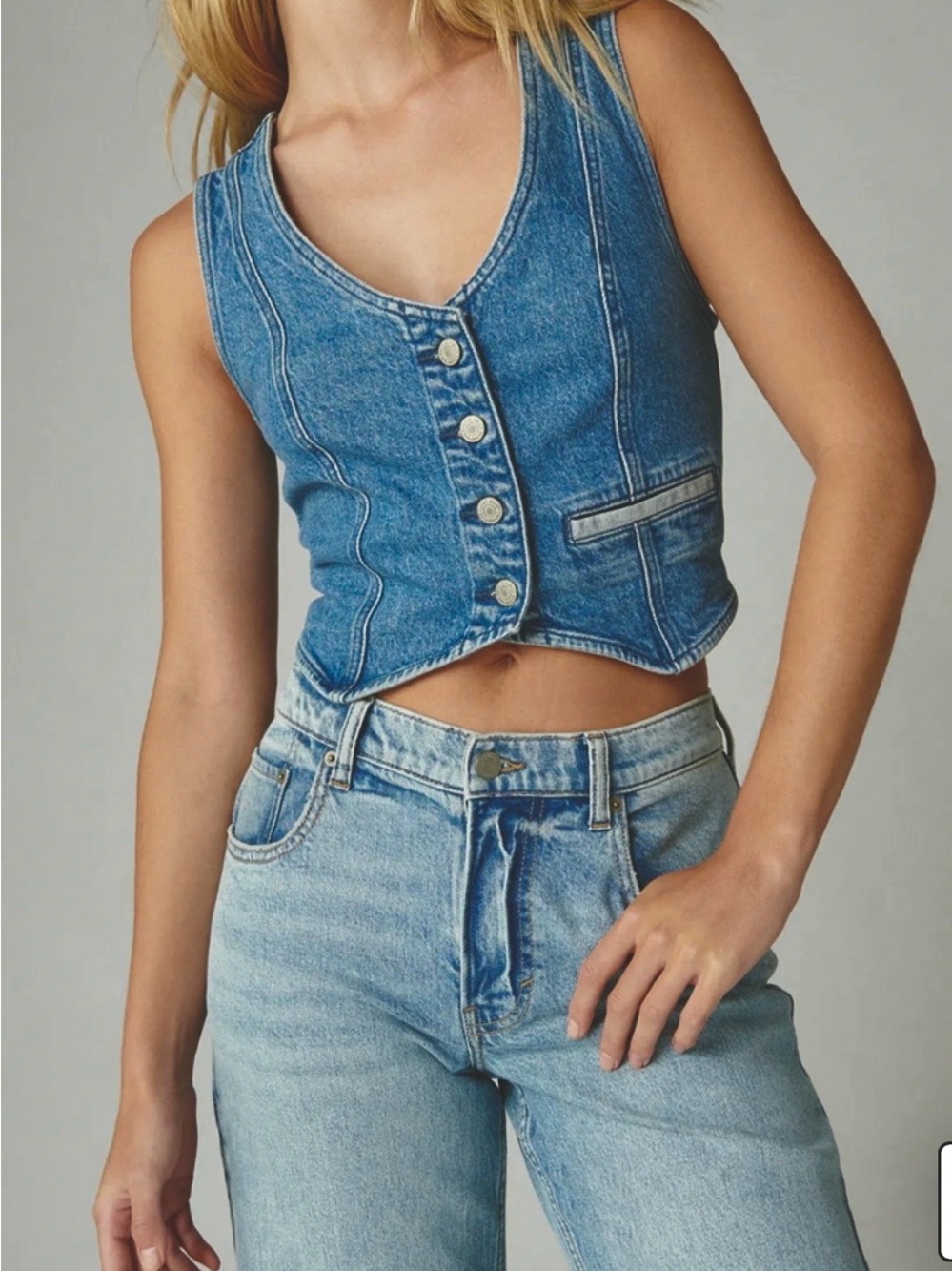 Lucky Brand Denim Vest - Jean vest - Cropped vest - Size Medium